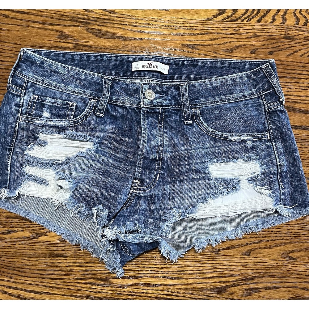 Hollister Cut Off Jean Shorts Womens 9/29 Blue Button Fly Distressed Mid Rise